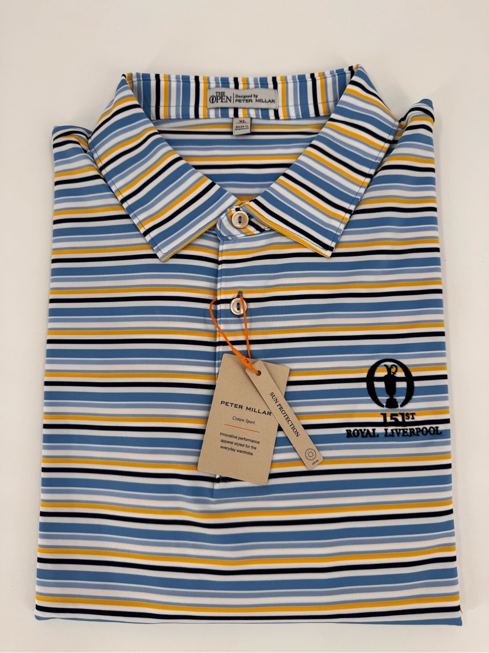 151st Open Championship Royal Liverpool Striped Polo - Peter Millar - XL - NWT